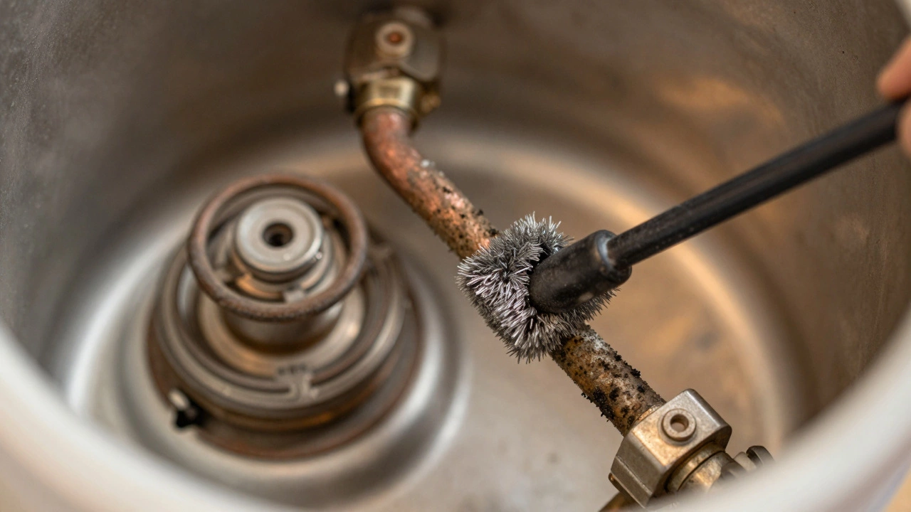 Cleaning a soot-covered flame sensor inside a gas water heater