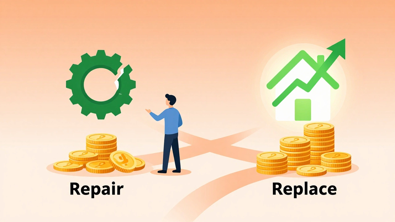 Conceptual illustration of repair costs vs replacement savings