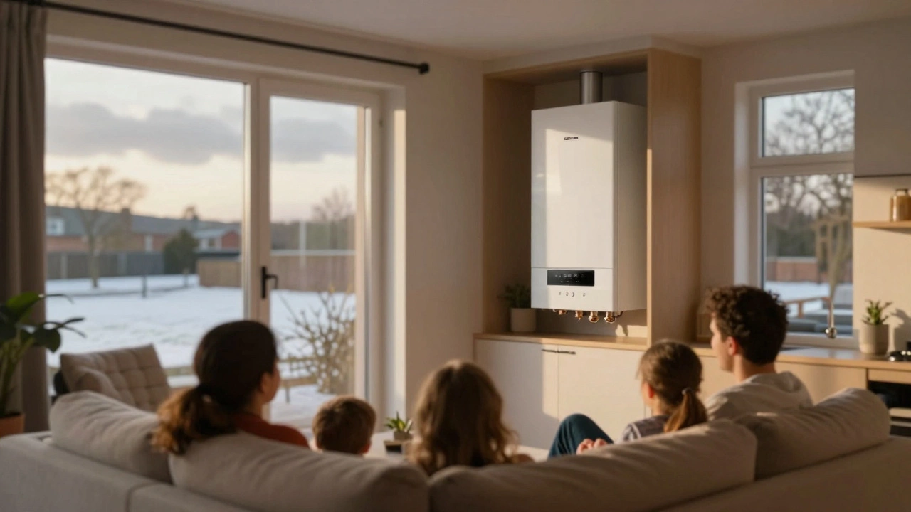 Cozy living room with modern boiler ensuring home warmth