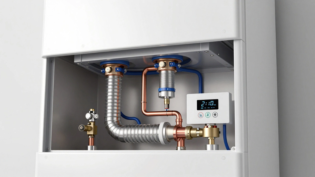 Cross-section view of modern efficient boiler installation