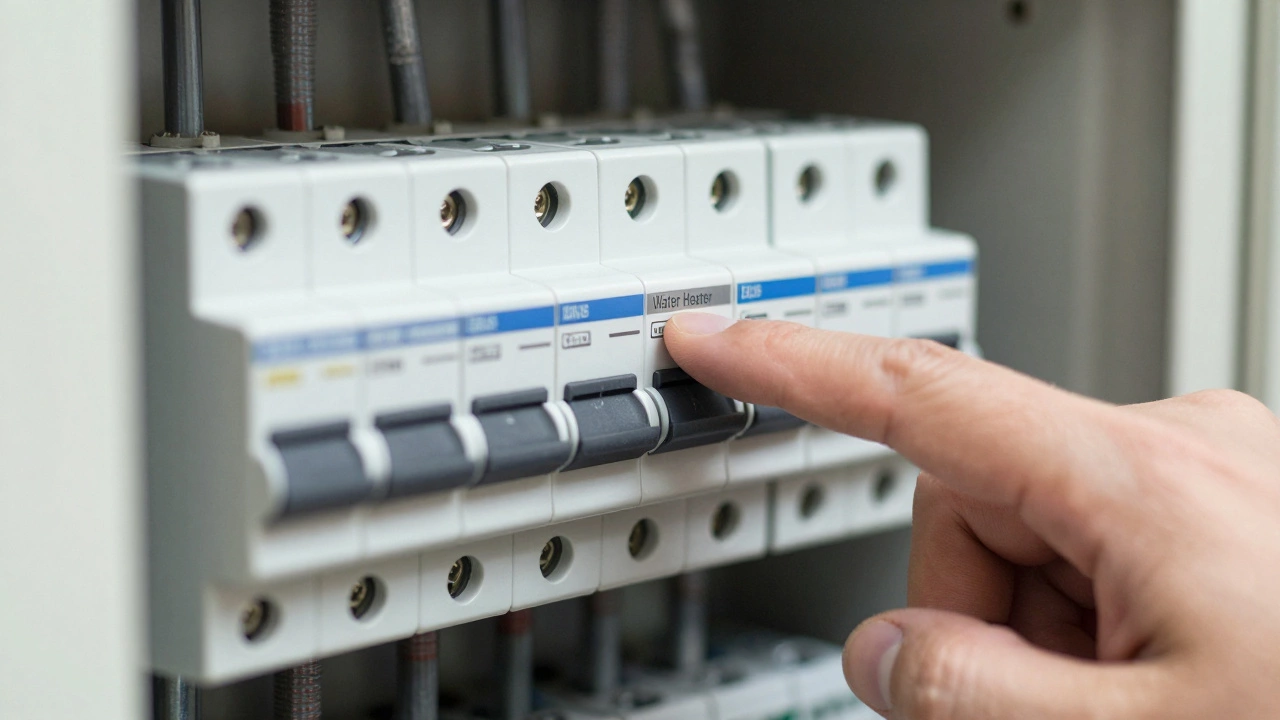 Hand resetting a tripped circuit breaker for a water heater