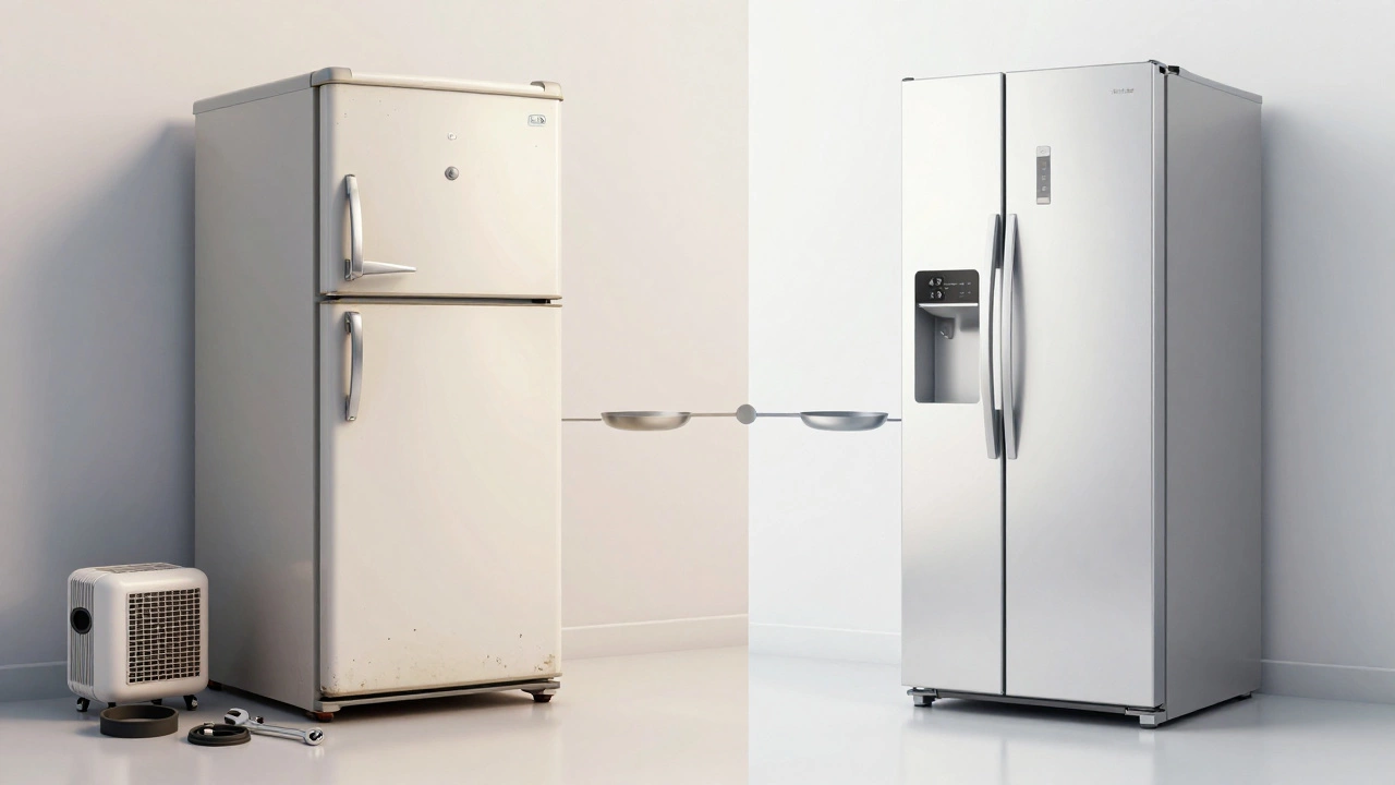 Old fridge with parts vs new modern appliance