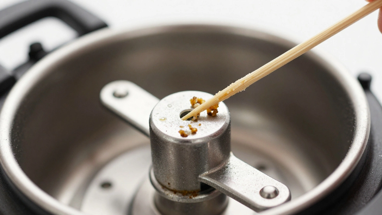 Cleaning debris from a pressure cooker release valve