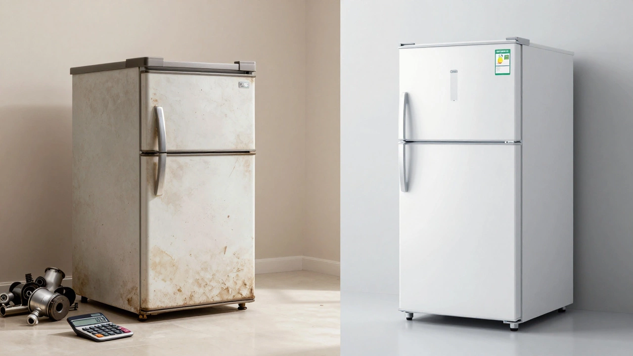 Comparison of old worn freezer parts versus new efficient model