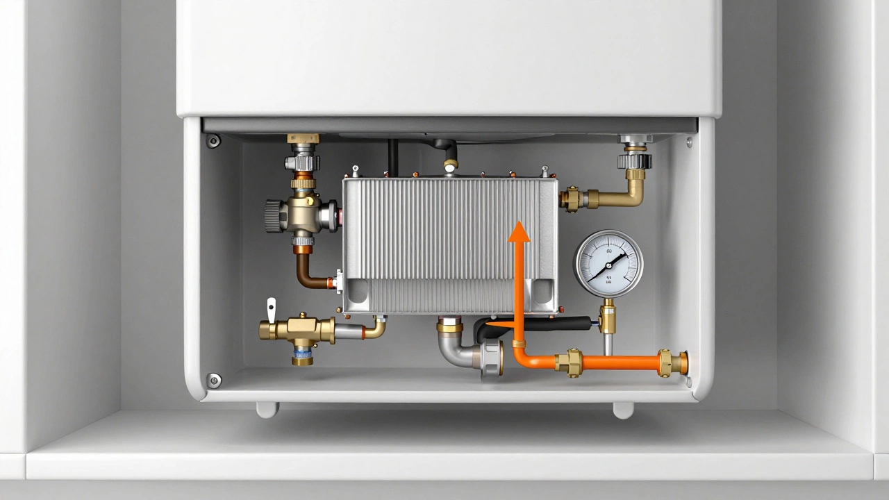 Cross-section diagram of boiler internals highlighting faulty components