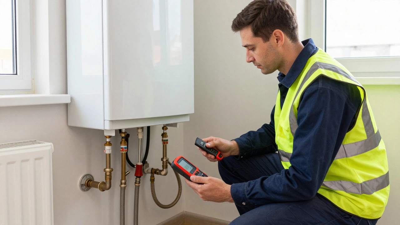 Gas Safe engineer inspecting a residential boiler unit