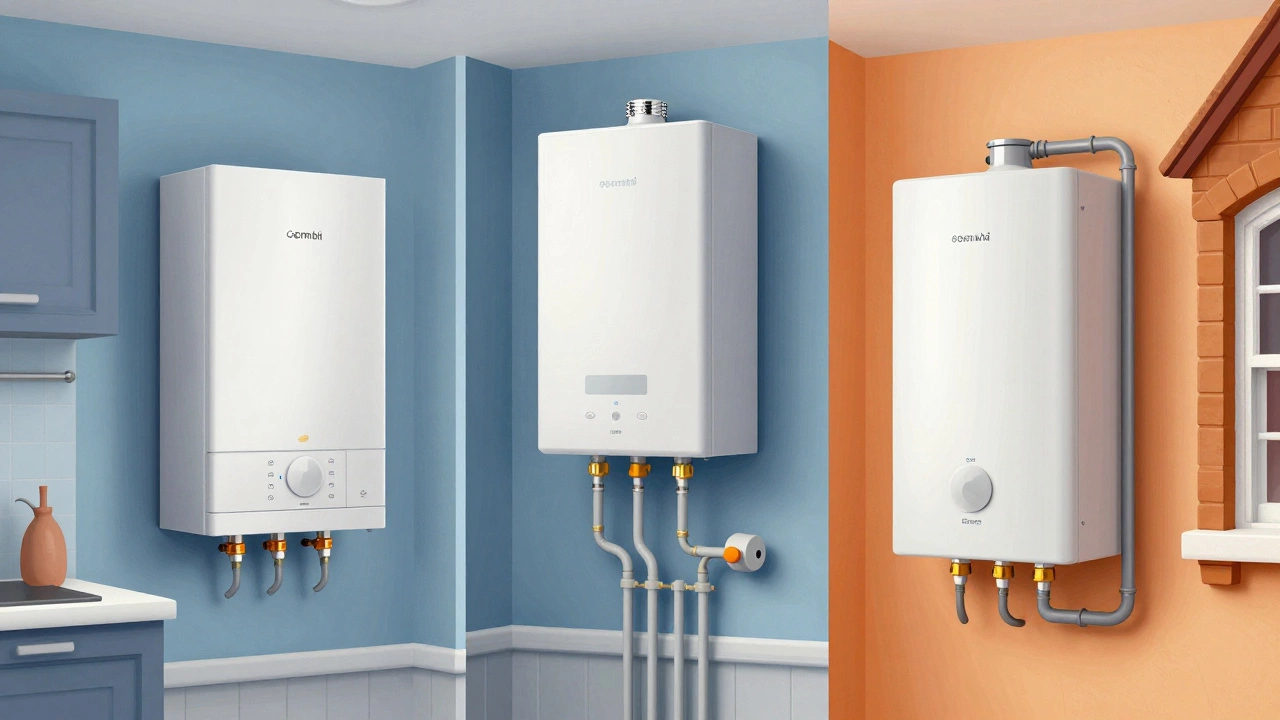 Visual comparison of Combi, System, and Regular boiler types