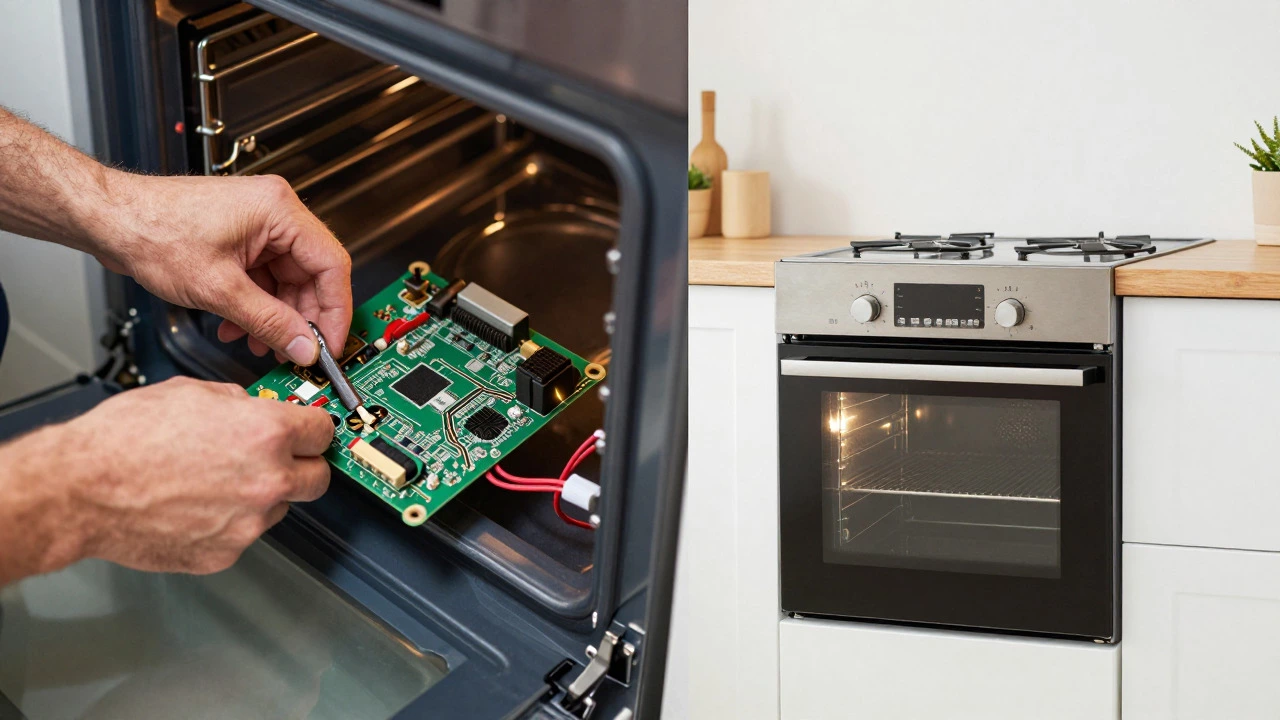 Split view of oven repair versus new appliance