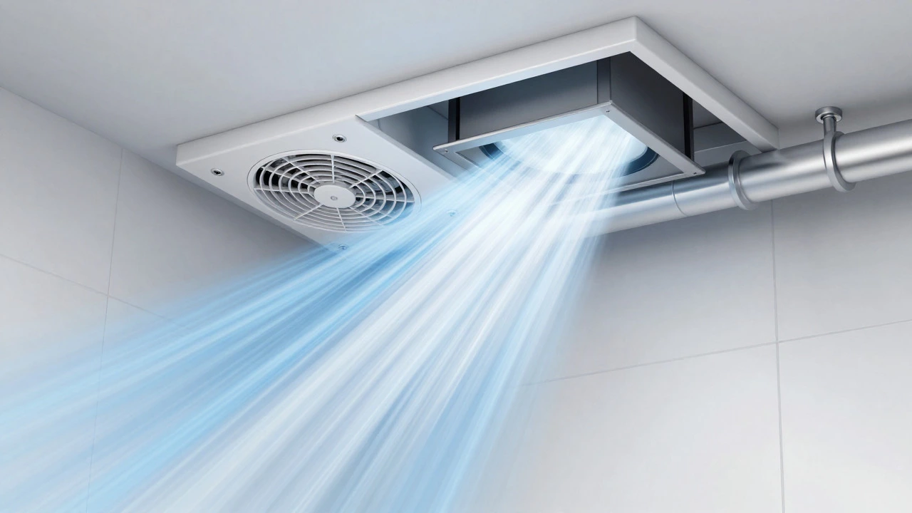 Diagram showing air flow through bathroom ventilation ducts