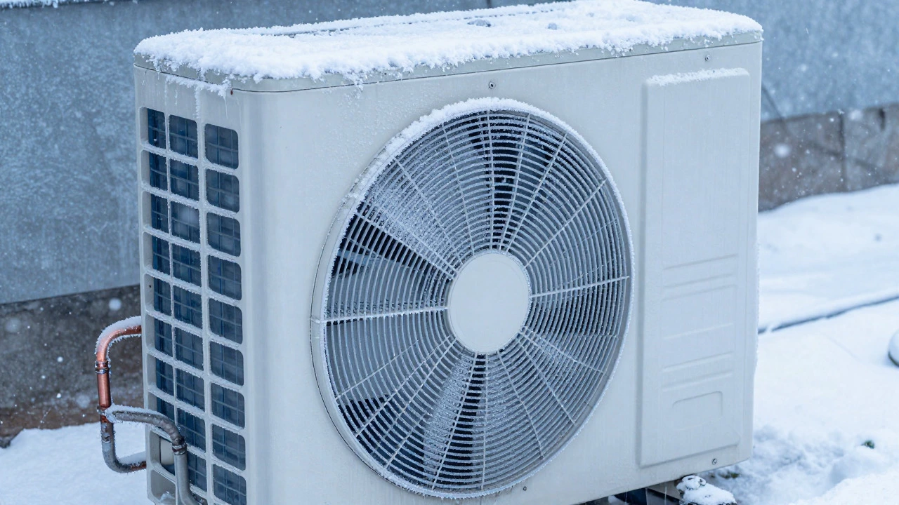 Outdoor heat pump unit with ice buildup on coils