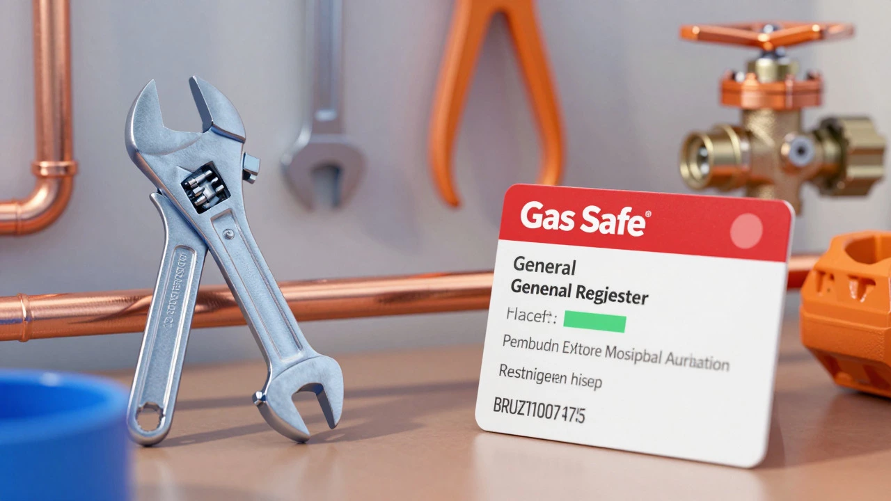 Tools and Gas Safe ID card distinguishing plumber vs gas engineer
