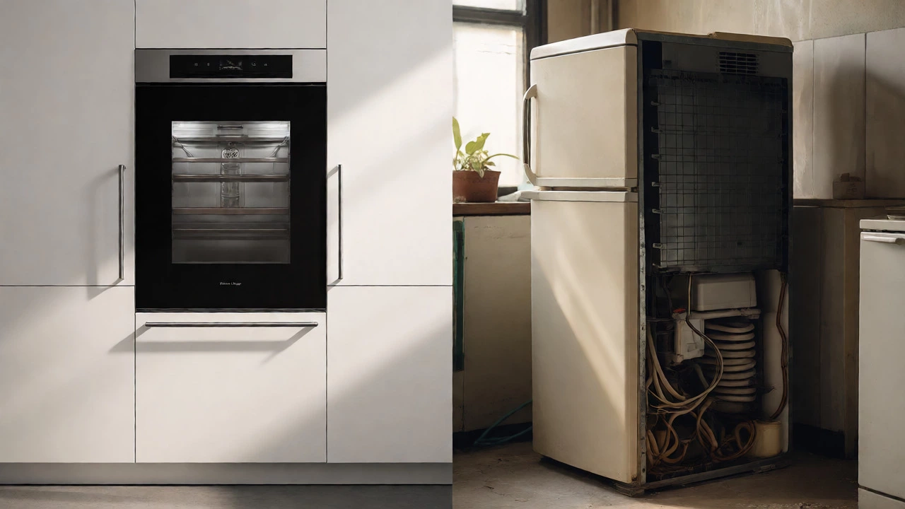 Comparison of a modern integrated fridge and an old standalone model