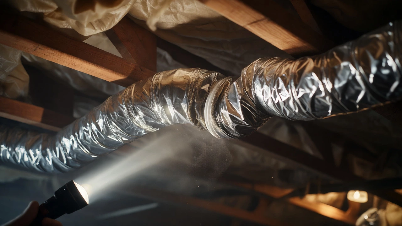Inspecting a kinked flexible exhaust duct in an attic