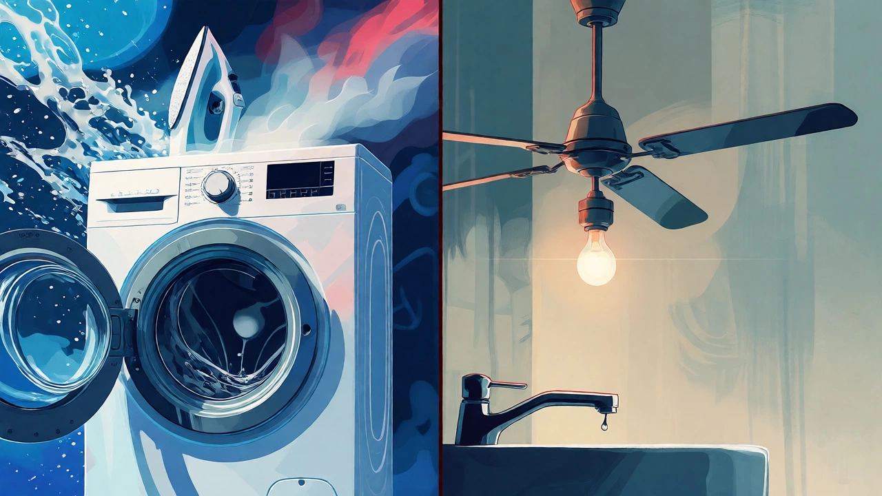 Split image contrasting active appliances with static fixtures